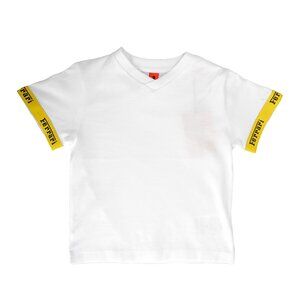 Scuderia Ferrari Boys White V-Neck Ferrari Lanyard Tape Short Sleeve T-Shirt